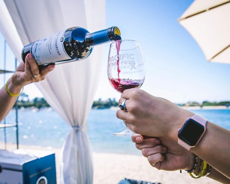 Wine tasting beside the waterfront at the Pacific Wine and Food Classic